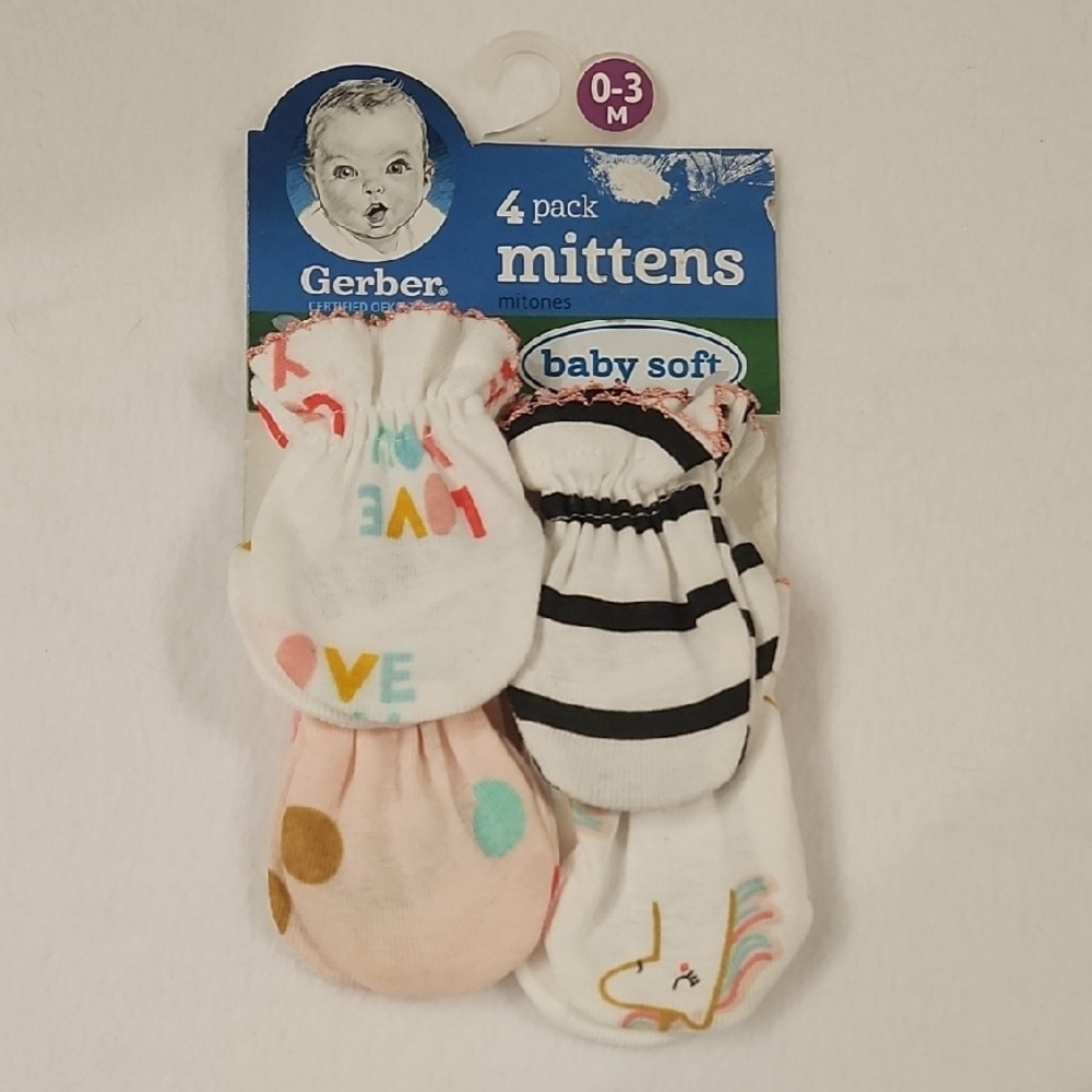Gerber White and Black Mittens Soft Accessories Size 0-3 Months
